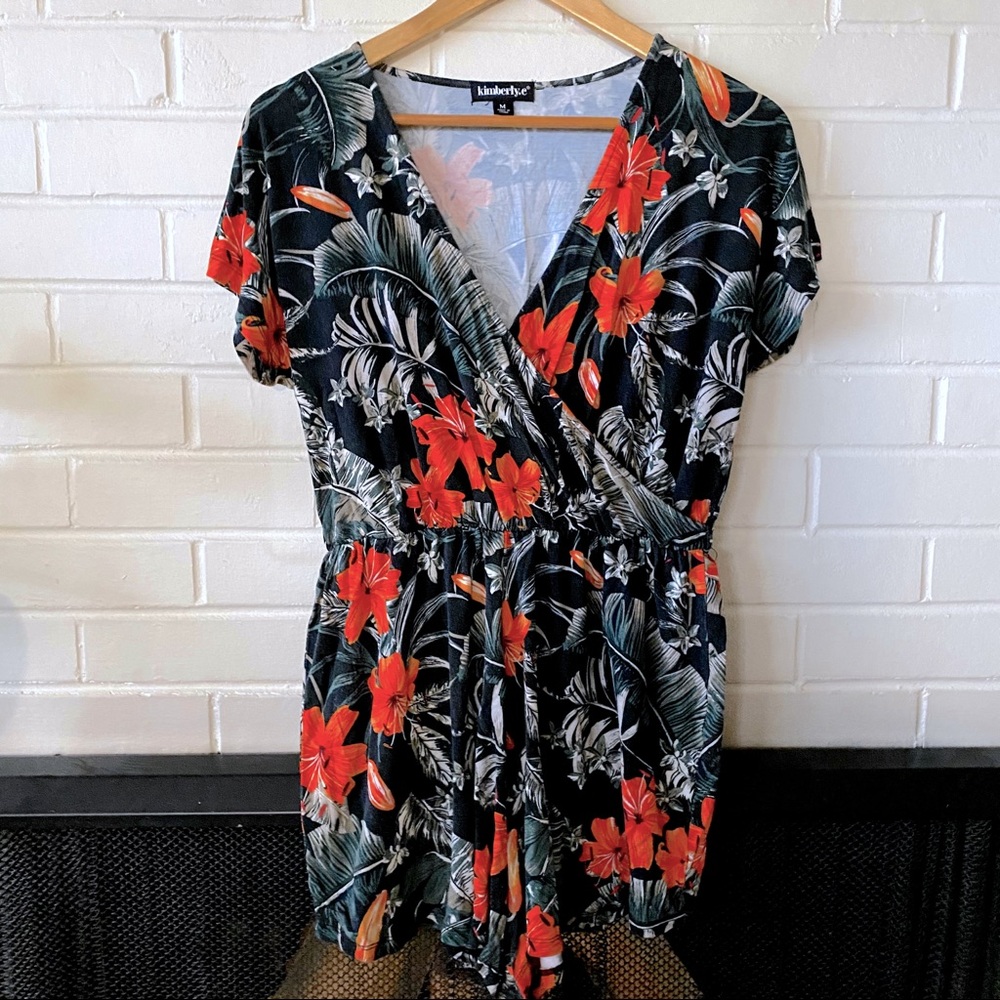 Dark green/orange floral romper